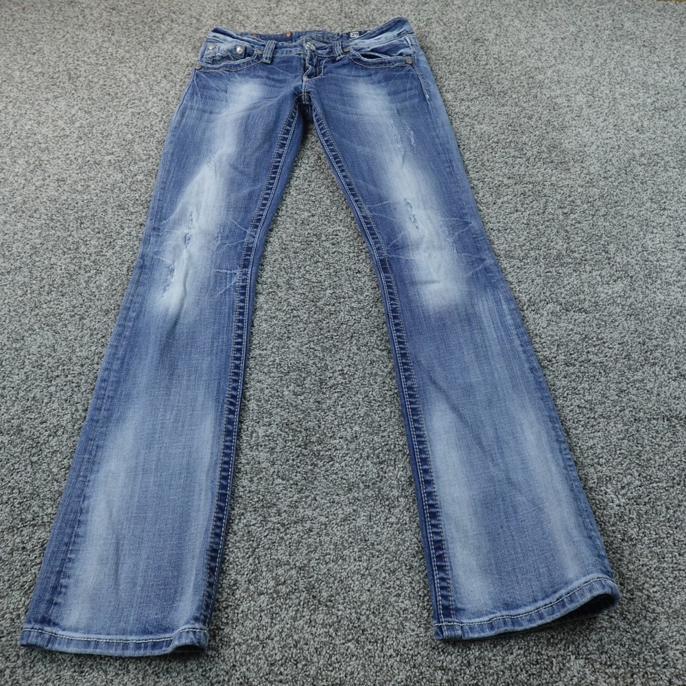 Miss Me Jeans Womens 29 Blue Denim Pants Low Rise Bootcut Flare Stretch Fade